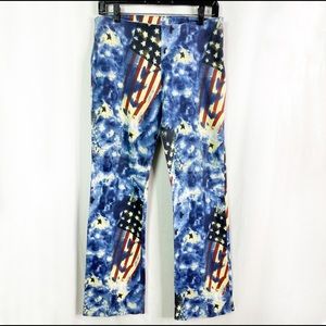Vintage Blue Tie Dye USA Flag Flare Pants Side Zip